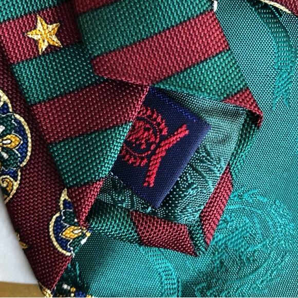 Tommy Hilfiger Maroon Red Yellow Classic Star Geometric Mandela Silk Neck Tie - Picture 4 of 5